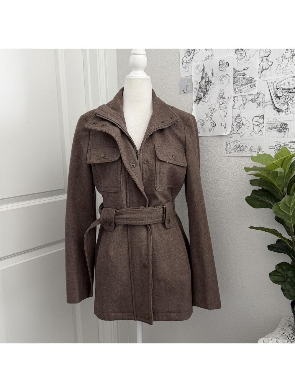 Laundry by Shelli Segal brown belted wool jacket